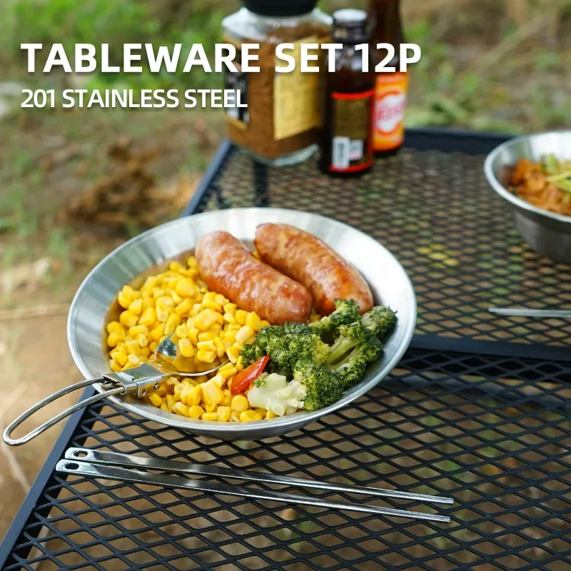 12PCS Portable Outdoor Tablewa - Camping Cooking Dining Set ulasan dan harga